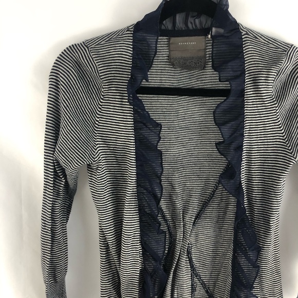 Anthropologie Sweaters - Guinevere Blue and White Striped Ruffle Cardigan